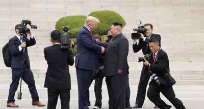 trump meets kim  becomes first us president to set foot in north korea