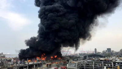 massive fire at beirut port weeks after blast devastated region