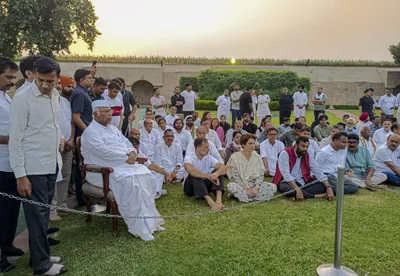 day 3 of opposition stir  mps hold silent protest at raj ghat  pray govt gets ‘wisdom’ to oust cec