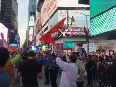 at new york s times square  both celebrations of and protests against ram mandir