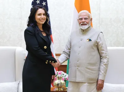 tulsi gabbard in india  meets modi   committed to combating terrorism  enhancing cyber security 