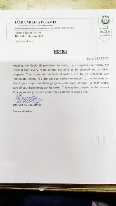 amidst lockdown  jamia asks hostellers to collect their belongings