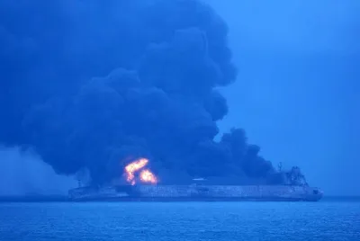 oil tanker collides with freight ship off the coast of china  32 missing