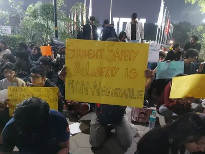 students  alumni of jindal university protest suspension of organisers of ram mandir discussion