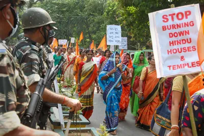 tripura  clash between police  right wing groups protesting violence against minorities in bangladesh