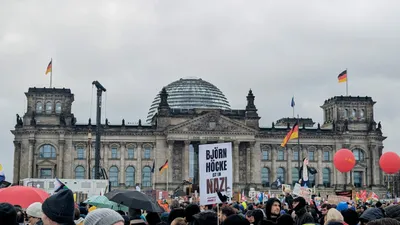 on rainy weekend  thousands crowd berlin to protest against the far right