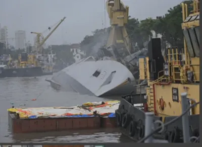 ins brahmaputra capsizes after fire damage during maintenance  one sailor missing