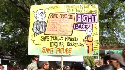 thousands protest in delhi against the alleged privatisation of education