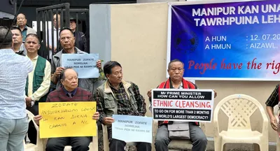 mizoram  zo tribe protestors burn effigies of modi  biren singh